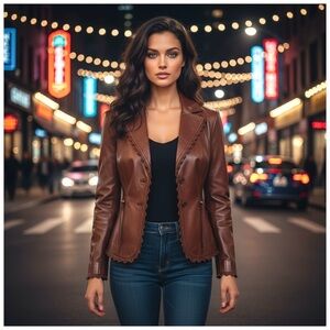 NWT Zenobia ‘Zeno’ Brown Leather Jacket. Size 6